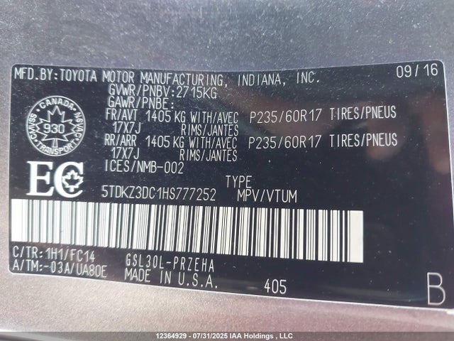 5TDKZ3DC1HS777252 Toyota 2gr-fks