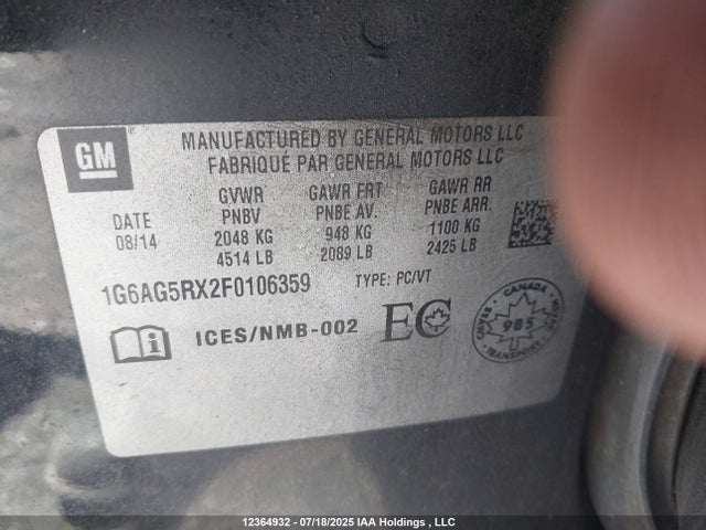 Cadillac ltg 2015 1G6AG5RX2F0106359 Image 18