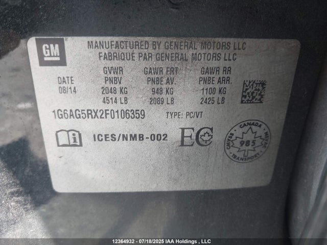 Cadillac ltg 2015 1G6AG5RX2F0106359 Image 9