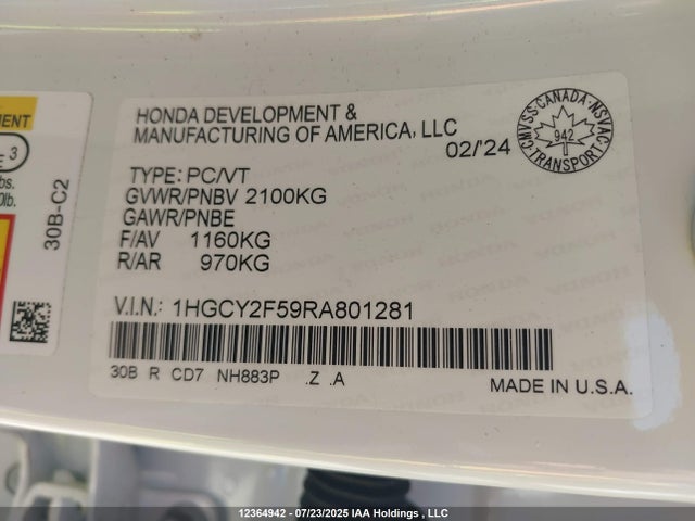 1HGCY2F59RA801281 Honda lfc5