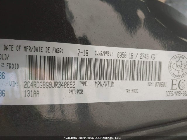 2C4RDGBG9JR348692 Dodge Grand Caravan