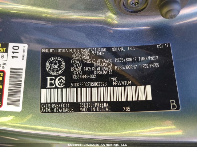 5TDKZ3DC7HS862323 Toyota 2gr-fks