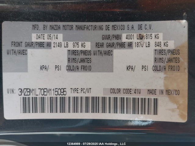 3MZBM1L70EM115095 Mazda pe