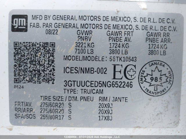 3GTUUCED5NG652246 GMC l84