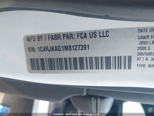1C4RJKAG1M8127391 Jeep GRAND CHEROKEE L