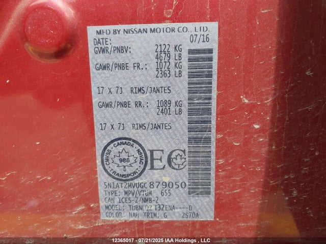 5N1AT2MV0GC879050 Nissan 2016