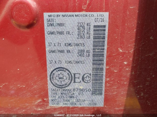 5N1AT2MV0GC879050 Nissan 2016