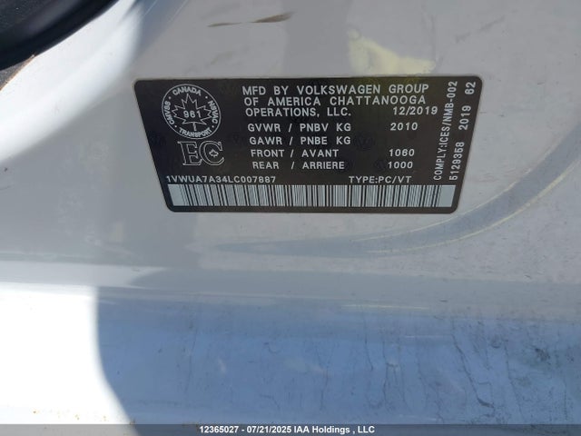 1VWUA7A34LC007887 Volkswagen Passat