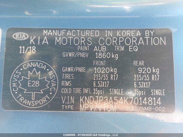 KIA g gdi 2019 KNDJP3A54K7014814 Image 18