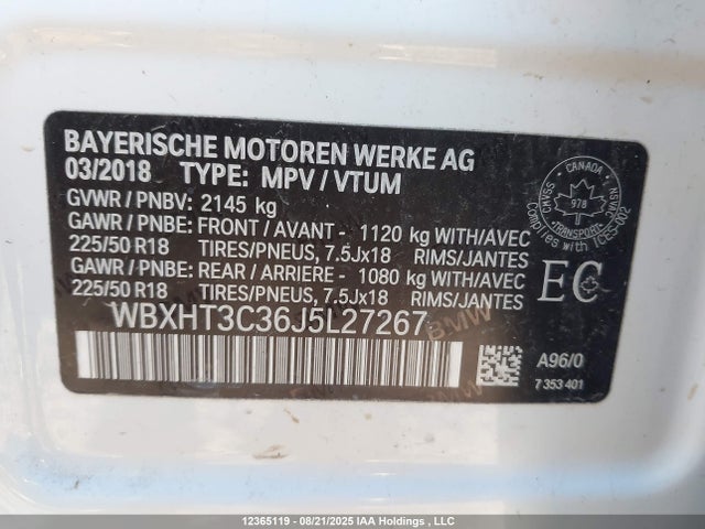 WBXHT3C36J5L27267 BMW 2018