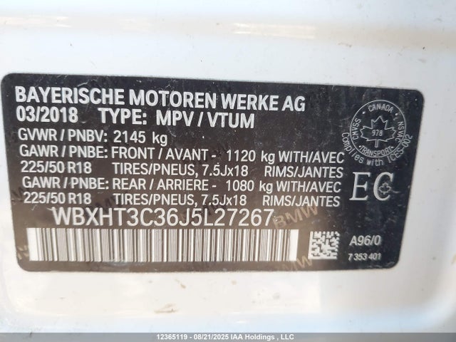 WBXHT3C36J5L27267 BMW 2018