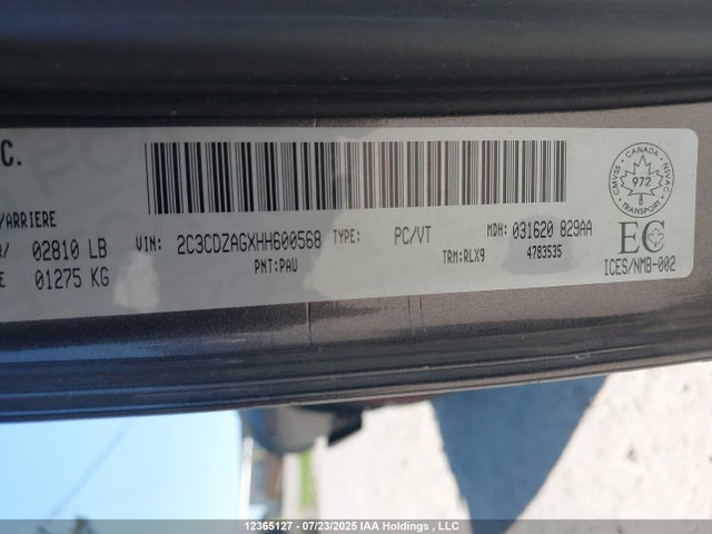 2C3CDZAGXHH600568 Dodge 2017