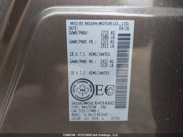 Nissan 2016 2016 5N1AR2MM1GC649460 Image 9