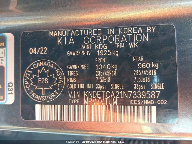 KIA gamma, t-gdi 2022 KNDETCA21N7339587 Image 19
