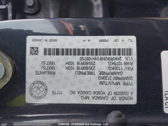 2HKRW2H81HH100750 Honda l15be