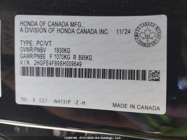 2HGFE4F89SH009649 Honda lfc3