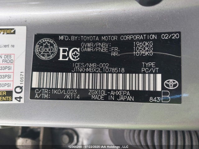 JTNKHMBX2L1078518 Toyota 3zr-fae