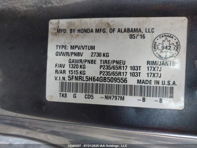 5FNRL5H64GB509556 Honda j35z8