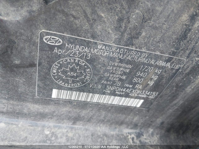 2013 Hyundai Elantra Gls/limited მანქანა იყიდება აუქციონზე, vin: 5NPDH4AEXDH334153, აუქციონის ნომერი: 12365210