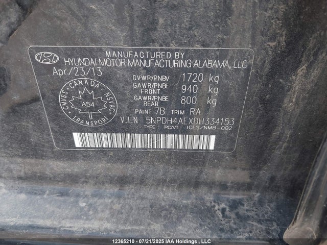 2013 Hyundai Elantra Gls/limited მანქანა იყიდება აუქციონზე, vin: 5NPDH4AEXDH334153, აუქციონის ნომერი: 12365210