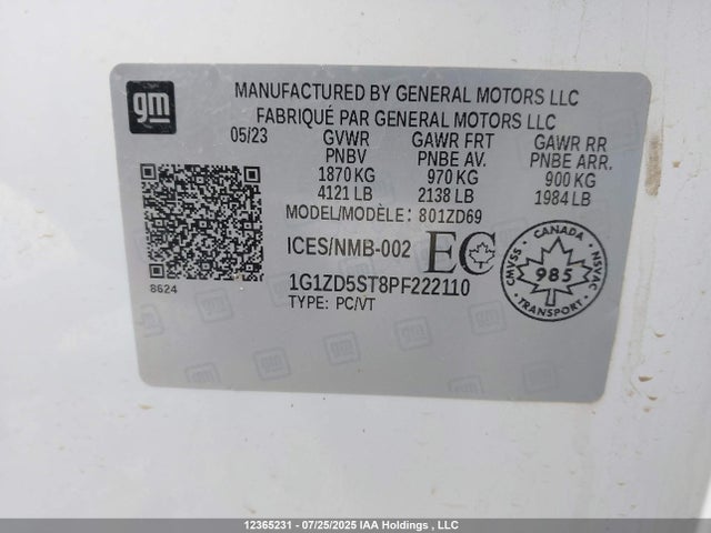 1G1ZD5ST8PF222110 Chevrolet lfv