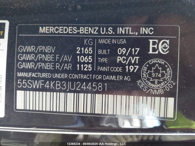55SWF4KB3JU244581 Mercedes-Benz m274