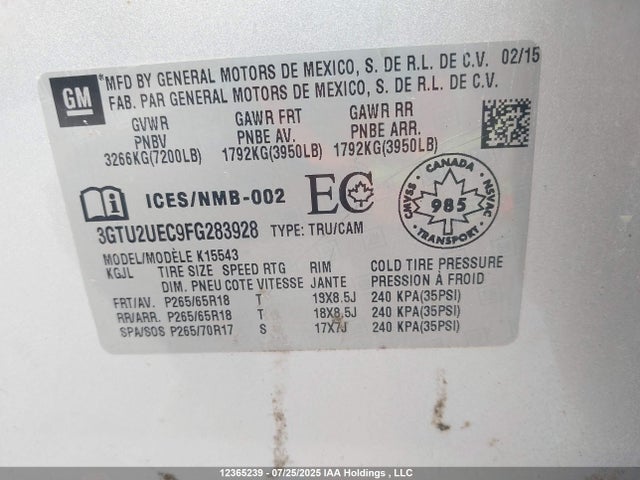 3GTU2UEC9FG283928 GMC l83 - vvt, active fuel management, aluminum