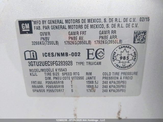 3GTU2UEC9FG283928 GMC l83 - vvt, active fuel management, aluminum