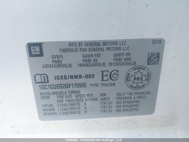 1GC1CUEG2GF179965 Chevrolet l96 - flexible fuel (gas/ethanol), sfi iron