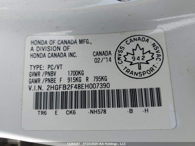 Honda r18z1 2014 2HGFB2F48EH007390 Image 9