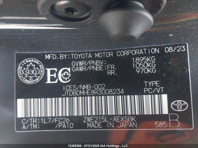 JTDBDMHE8R3008234 Toyota 2zr-fxe