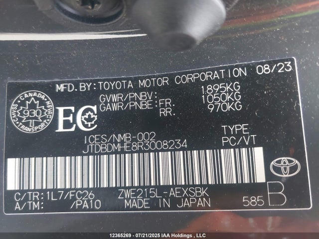JTDBDMHE8R3008234 Toyota 2zr-fxe