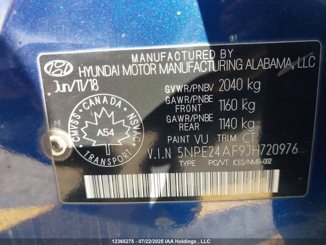 5NPE24AF9JH720976 Hyundai gdi theta-ii