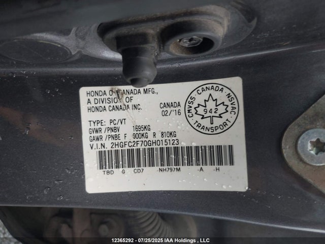 Honda k20c2 2016 2HGFC2F70GH015123 Image 9