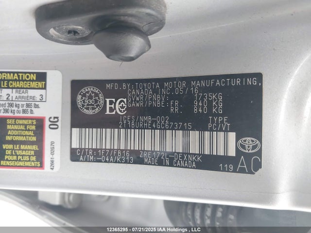 2T1BURHE4GC673715 Toyota 2zr-fe