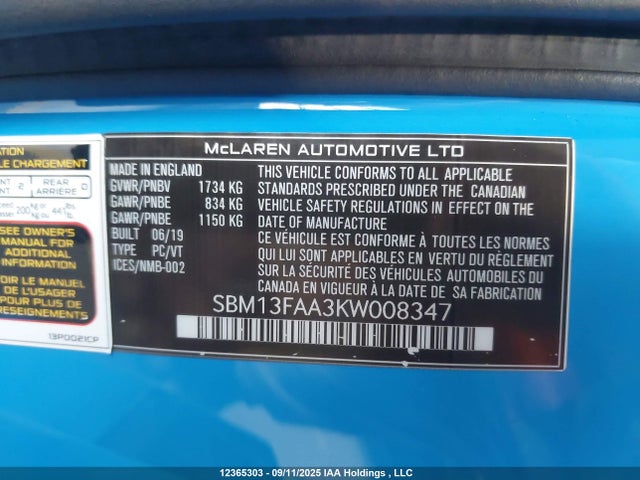 Mclaren 2019 2019 SBM13FAA3KW008347 Image 9