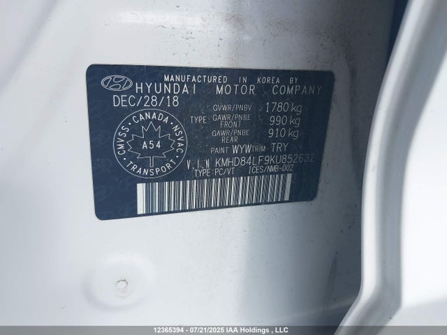 KMHD84LF9KU852632 Hyundai mpi nu