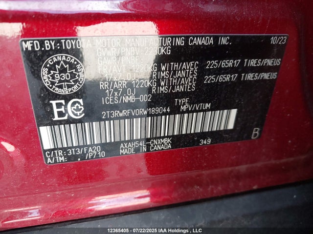 2T3RWRFV0RW189044 Toyota a25a-fxs