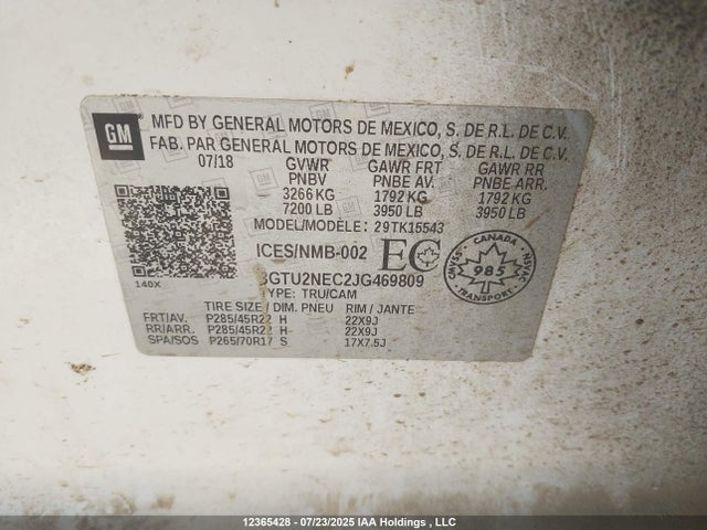 GMC l83 -spark ignited direct injection, variable valve timing, afm, e85 max, alum 2018 3GTU2NEC2JG469809 Image 9