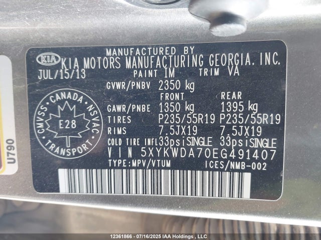 5XYKWDA70EG491407 KIA gasoline 3.3 v6 gdi lambda ii