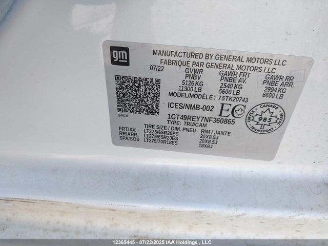 1GT49REY7NF360865 GMC l5p