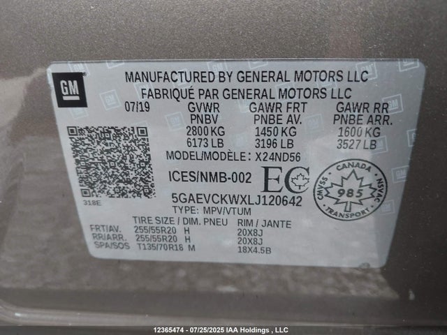 5GAEVCKWXLJ120642 Buick lfy - spark ignited direct injection, atss, gen1