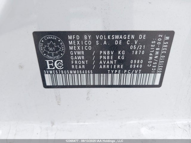 3VWE57BU5MM064065 Volkswagen tsi