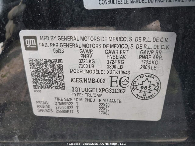 Продаж на аукціоні авто 2023 Gmc Sierra 1500, vin: 3GTUUGELXPG311362, номер лоту: 12365483