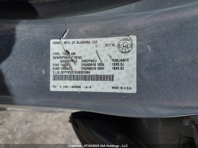 5FPYK3F1XHB501884 Honda j35y6