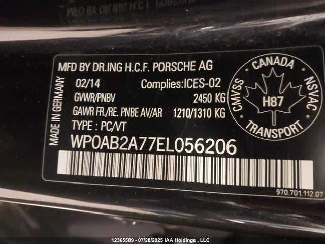 Porsche 2014 2014 WP0AB2A77EL056206 Image 9