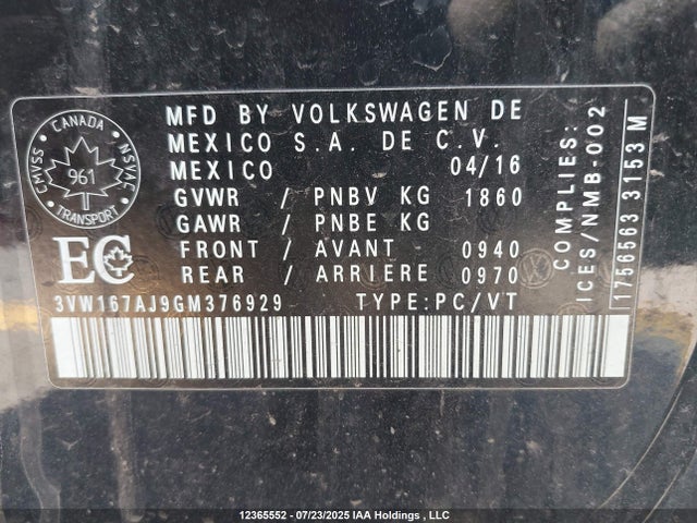 3VW167AJ9GM376929 Volkswagen 1.4t