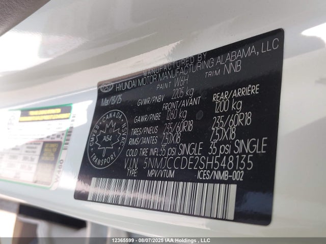 5NMJCCDE2SH548135 Hyundai gdi theta iii