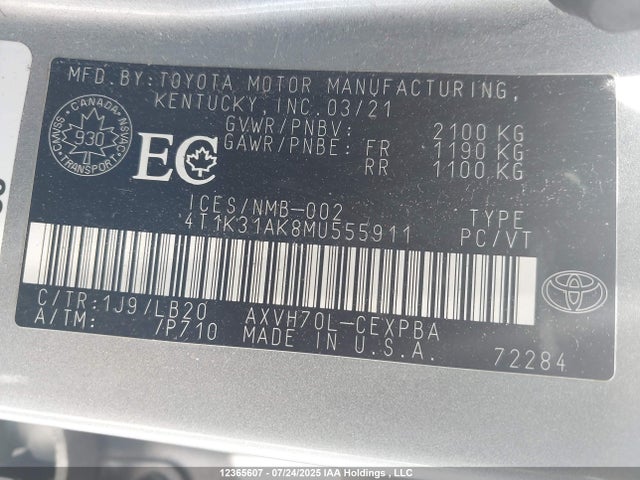 4T1K31AK8MU555911 Toyota a25a-fxs
