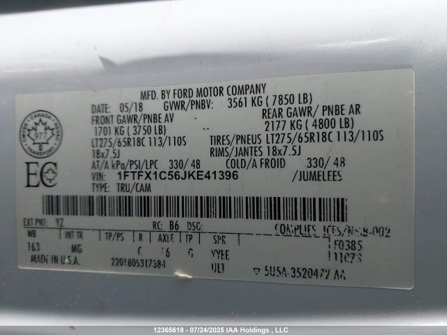 Ford 5.0l 4v 2018 1FTFX1C56JKE41396 Image 9